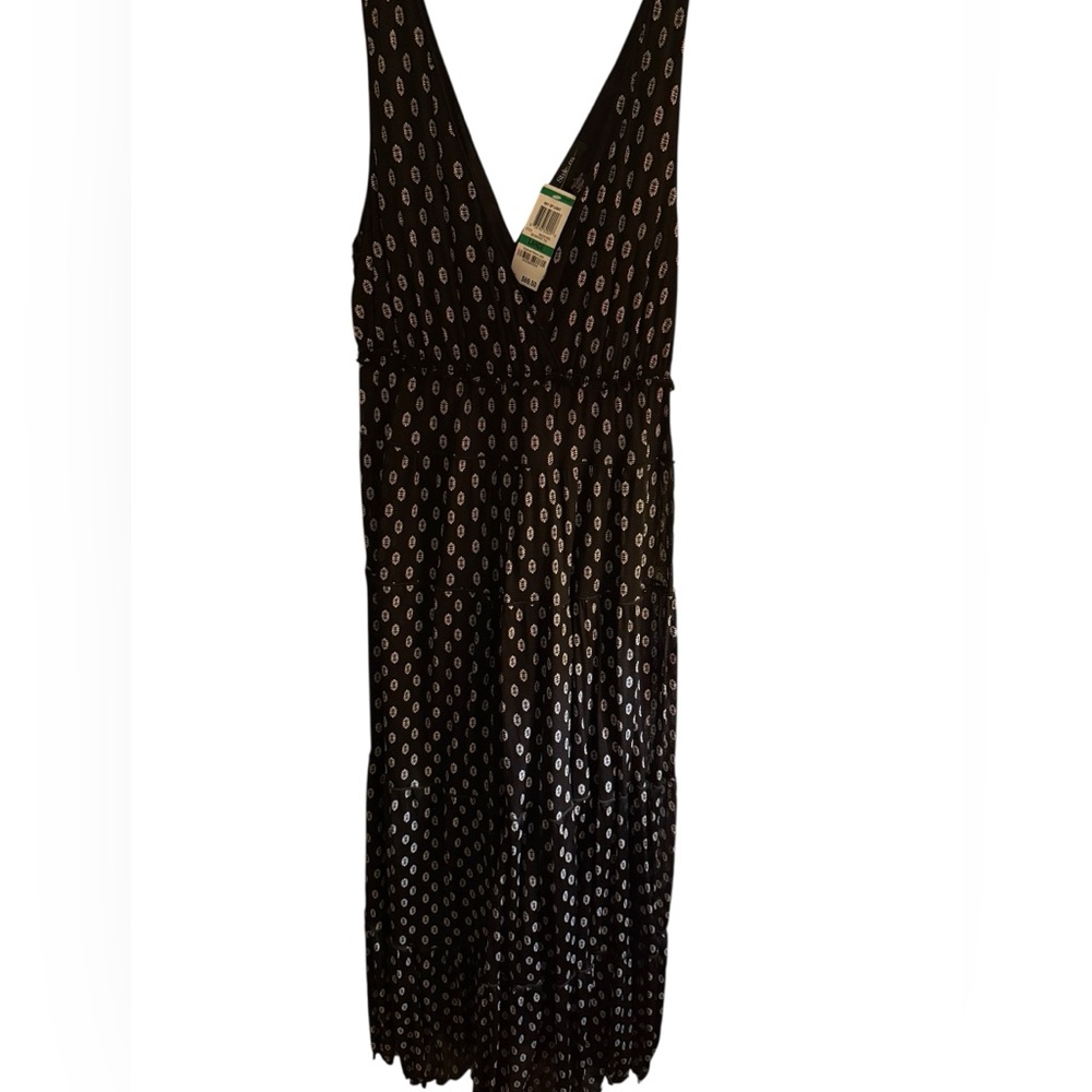 Style & Co Black White Midi Dress L NWT Tiered V Neck Sleeveless